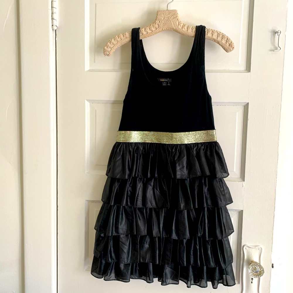 Tank dress with silver gold belt and ruffles